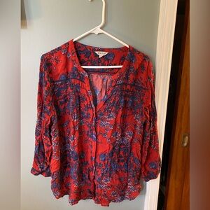 Size XL Lucky Brand 3/4 length sleeve blouse, red/navy floral.